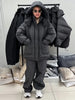 In stock Polka Dot Hooded Puffer Coat Drawstring Hem Zip‑Up Winter Women Warm Pants Set Glam Causal Lady Cotton‑Padded Suit