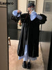 Spring Autumn Long Cute Sweet Thin Blue Trench Coat for Women Bow Lantern Sleeve Loose Casual Chic Overcoat