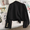 High-Quality Double Breasted Crop Blazer Women Korean Solid Long Sleeve Suit Coat Office Ladies Elegant Short Jacket Female Coat