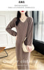100% Merino Wool Women Long Dress Sweater V-Neck Pullover Long Dress Versatile Cashmere Knitwear Bottoming Clothing