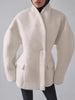 White Woolen Women's Coat Stand Collar Button Waist-cinching Long Sleeve Female Jacket Spring Autumn Tweed Outwear