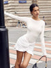 Flounced Edge Solid Elegant Bodycon Sheath Women Dresses O Neck Long Sleeve Outfits Sexy Club Female Vestidos
