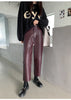 Autumn Winter PU Faux Leather Women's Wide Leg Pants High Waist Female Casual Loose Ankle Length Trousers