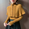 Temperament Cape Knit Two Piece Set Women V Neck Long Sleeve Pullover Sweater Stand Collar Knit Cardigan Shawl Suits