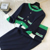 Autumn Women Knit Cardigans Sweater And Skirts Sets Single Breasted Knitted Coats Bodycon Skirt Two Pieces Suits Outfits