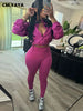 Street Women's Set Zipper Fly Crop Sweatshirt and Jogger Sweatpants Elegant Fall Sportwear Two 2-Piece Set Outfits