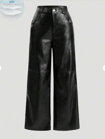 Womens casual elegant vacation solid color directional PU synthetic leather European and American pants