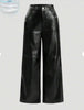 Womens casual elegant vacation solid color directional PU synthetic leather European and American pants