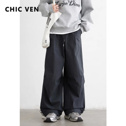 Women Pants Solid Loose Casual Outdoor Workwear Female Wide Leg Trousers Drawstring Windproof Spring Autumn