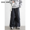 Women Pants Solid Loose Casual Outdoor Workwear Female Wide Leg Trousers Drawstring Windproof Spring Autumn
