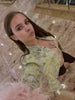 Satin Jacquard Fluffy Fur Cuffs Patchwork Blazer Light Green V Neck Long Sleeve Slim Outerwear Lady Fall Party Daily Jacket