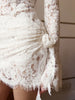 Mini Dresses Long Sleeves For Female O-Neck Slim Tight Bodycon Elegant Solid Soft Daily Casual Lace Patchwork Sheer Sexy Folds