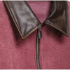 Women's Pink Corduroy Pu Leather Collar Cropped Jacket Long Sleeve Zipper Coat All-match Spring Autumn Outfit