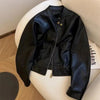 Women Pu Leather Jacket Women Autumn Short Casual All-match Leather Tops Female Korean Loose Leather Lady Outerwear