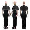 Women Short Cloak Sleeve Rhinestone Bodycon Long Dress Fall Vacation Evening Birthday Night Party Vestidos Sexy Dresses