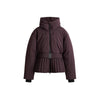 Women Peplum Ski Jackets Hooded Stand Collar Belt Waist Zipper Solid Puffer Jacket Sheath Warm Sport Winter Skiwear