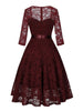 Sweetheart Neck Elegant Lace Long Swing Dress Women 3/4 Length Sleeve Belted Spring Autumn Vintage Ladies Midi Dresses