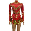 Women Sparkly Sequins Mirror Long Sleeve Mesh Sexy Mini Dress Night Party Club Dancer Performance Celebrity Stage Outfit