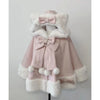 Winter Japanese Lolita Cloak Overcoat Women Design Bow Hooded Patchwork Kawaii Cope Coat Harajuku Warm Sweet Fur Collar Coat