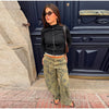 Printed Curved Wide Leg Denim Jeans High Waist Seam Detail Casual Women All-match Long Pants Autumn Chic Outfits