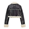 Women Faux Leather Thicken Short Jacket Vintage Front Zipper Lapel Long Sleeve Coat Winter Women Warm Casual Outerwear