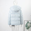 Solid Glossy Zipper Hooded Coats Women's Warm Elastic Waist Pleated Short Cotton Jacket Winter Lady High Street Outwear