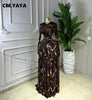 Women Tie Dye Print O-neck Long Sleeve Pleated Long Dress Sexy Mesh Evening Party Birthday Vacation Dresses Vestido