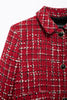 Women Vintage Red Plaid Tweed Coat Slim Turn Down Collar Long Sleeve Jacket Autumn Lady High Street Outwear