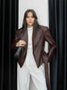 Burgundy PU Jacket Women Autumn Slim Lace Up Blazer Top Fall Casual Leather Jackets Coat Femme