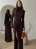Turtleneck Thigh High Split Sexy Maxi Dress For Women Long Sleeve Draped Bandage Bodycon Club Long Dress
