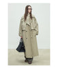 Spring Autumn Oversized Khaki Long Trench Coat for Women Double Breasted Loose Casual European Overcoat