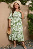 S-4XL Women's Plus Size Printed V-neck Flared Sleeve Dress Summer Elastic Waist Beach Dress Vacation Dress