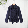 Spring Autumn Solid Women Short Windbreaker Stand Collar Long Sleeve Belt Single Breasted Female Coat Elegant Lady Outwear