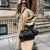 Chic Stand Collar Long Woolen Coats Women Loose Puff Sleeve Single Breasted Solid Warm Overcoat Autumn Winter Lady Outwear