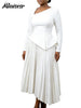 Patchwork Pleated A-Line Mid Dress for Women Long Sleeve Diagonal Collar Office Dresses Female Vacation African Robe