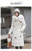 White Fur Collar Down Cotton Parkas Padded Coat Women Winter Long Over The Knee Waist Warm Thick Parkas Coat