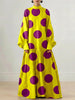 Women's Vintage Purple Polka Dot Maxi Dress Spring Lantern Sleeves Artistic Vacation Party Skirt Dresses for Woman