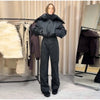 Women's Ski Suit Hooded Full Sleeve Jacket White High-Waisted Flared Pants Set Female Ski Sport Outerwear