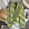 Black Cropped Blazers Woman Outerwear All-match Notched Collar Crop Jacket Women Korean Chic Single-breasted Suit Coat