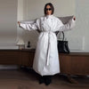 Women's Long Jackets Detachable Shawl Lace Up Waist Cinching Padded Coats Winter Lady Full Sleeve Solid Loose Coat Outerwear