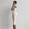 Autumn Knitted Turtleneck Dress Women Long Sleeve Bodycon Midi Dresses Female Elegant Solid Color Skinny Dress