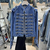 Women Vintage Denim Military Jacket Retro Solid Round Neck Single Breasted Slim Short Jackets Lady Daily Street Outerwear