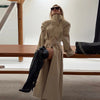 Casual Women Solid Loose Long Trench Coat with Belt Chic Stand Collar Double Breasted Oversize Long Jacket Autumn Outerwear
