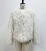 Brown Faux Fur Coat Women's Round Neck Loose Long Sleeves Thick Plush Short Jacket Winter 7A1041