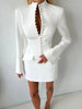Office Elegant Dress Women Autumn Single Breasted Stand Collar Simple Solid Street Commute Skinny Suit Bodycon
