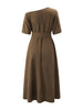 Women's S-2XL Size Slanted Shoulder Collar Tie Waist Style Solid Color Dress Leopard print maxi dresses for women
