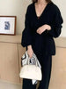 Women's Knit 2 Piece Set Lace-up Gathered Wast Cardigan Coats High Waist Wide Leg Pants Winter 26C1023