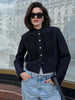 Black Court Style Cropped Jacket For Women Elegant O-neck Long Sleeve Double Breasted Coat Lady Spring Chic Outwear