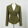 Limo Notched Lapel Wrap Blazer Ruched Waist Side Button Detail Slim Fitted Long Sleeve Women Elegant Cropped Suit Jacket