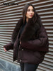 Faux Fur Collar Women's Padded Jacket Knitted Cuff Patchwork Batwing Sleeve Loose Cotton Jackets Winter Warm Coats